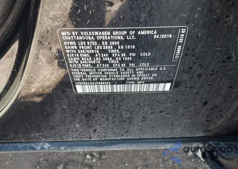 2018 Volkswagen Atlas 3.6L V6 Se z USA, uszkodzony, nr VIN 1V2CR2CAXJC568323